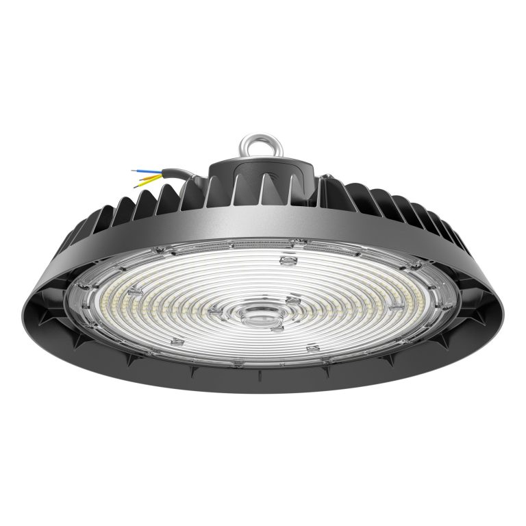 Illustrative industrial LED high-bay lighting fixture; wattage, lumen output, color temperature, IP rating and driver confirmed by quotation.
