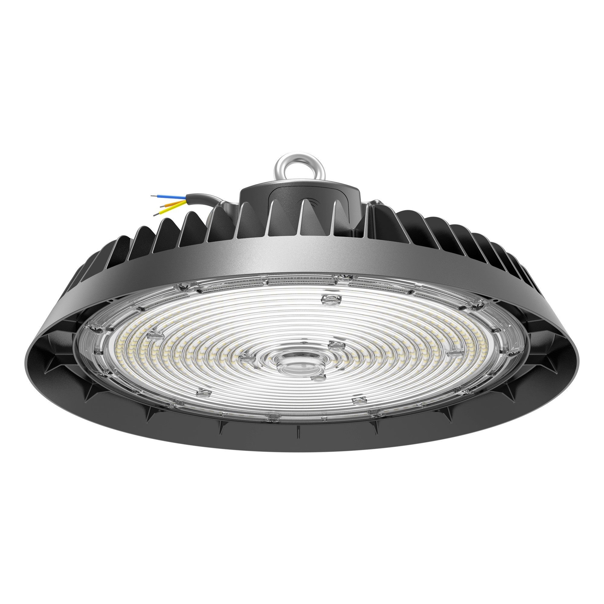 Illustrative industrial LED high-bay lighting fixture; wattage, lumen output, color temperature, IP rating and driver confirmed by quotation.
