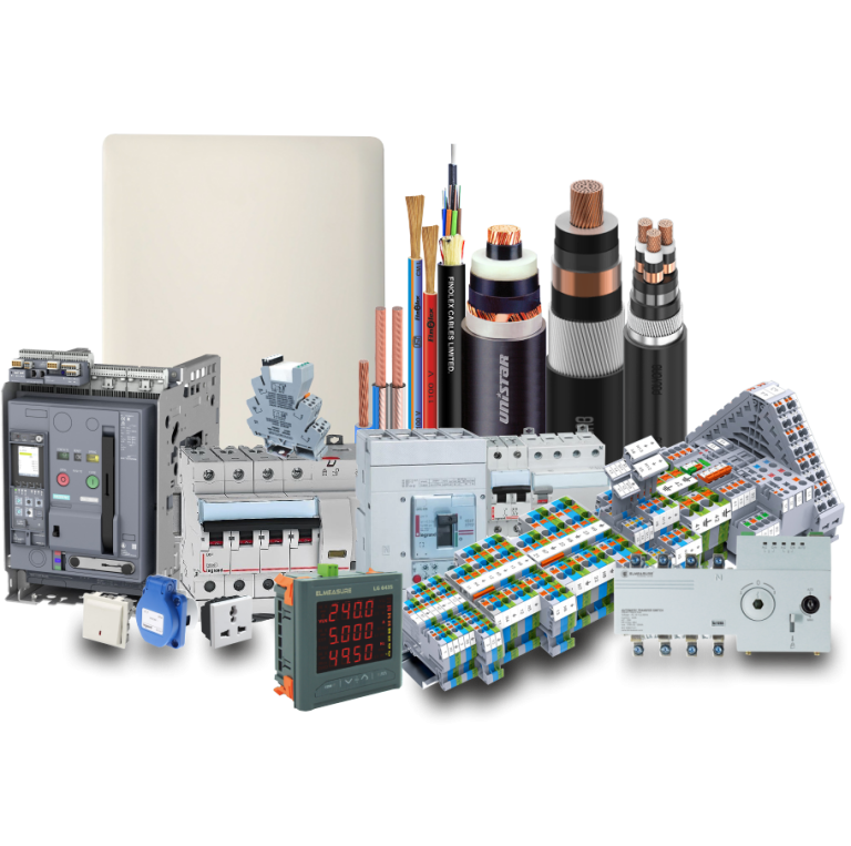 Illustrative industrial electrical cable and components range; conductor material, core count, voltage rating, cross-section and applicable standards confirmed by quotation.